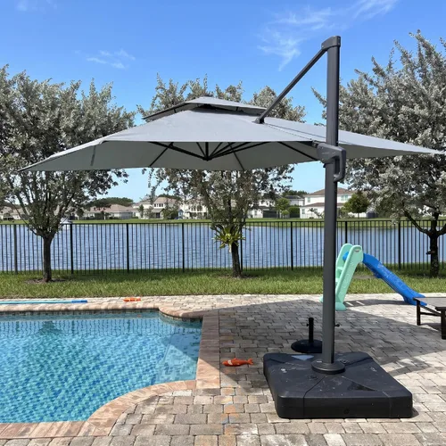 Vista 45 de PURPLE LEAF Sombrilla de Patio Voladiza de 10' x 13' para Exteriores con Base de 330 libras, Sombrilla Rectangular Grande Resistente al Viento