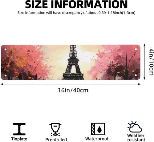 Vista 3 de Vintage Metal Tin Sign Funny Bar Sign Aluminum Bathroom Wall Sign Retro Porch Yard Sign Welcome Poster Oil Painting Paris Eiffel Tower Wall Art