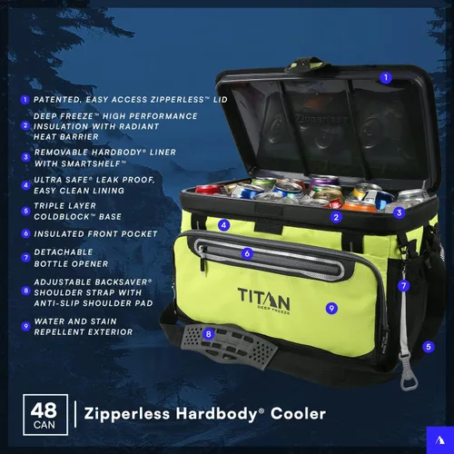 Vista 3 de Titan by Arctic Zone Deep Freeze Cooler - Zipperless Hardbody Cooler - Deep Freeze Insulation, HardBody Liner, and SmartShelf