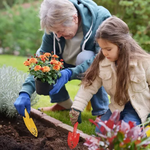 Vista 5 de Palas de mano de jardín de metal con paleta colorida, 10 herramientas de jardín para niños, adolescentes, adultos, plantación de suelo, caja de arena