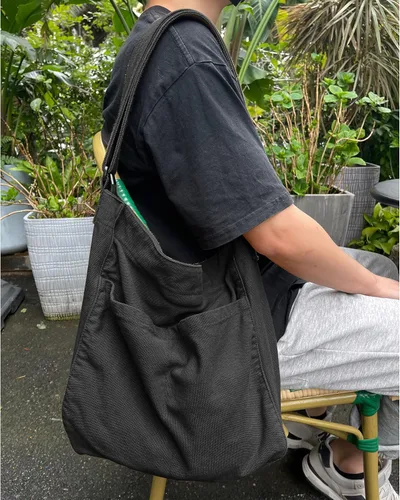 Vista 3 de Bolso bandolera de lona para mujeres y hombres, con múltiples bolsillos, casual, bolso de mensajero, viajes, trabajo