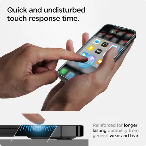 Vista 5 de Spigen Protector de pantalla de vidrio templado compatible con iPhone 14 Plus/iPhone 13 Pro Max, protección de sensor 9H+ tempered glass, Scratch