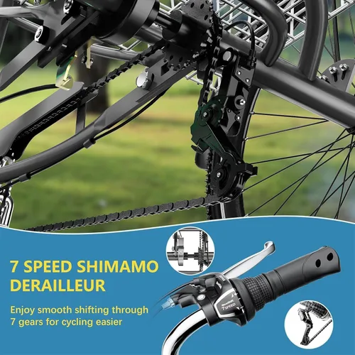 Vista 6 de NAIZEA Triciclo para adultos, bicicleta de crucero de tres ruedas de 7 velocidades, triciclos para adultos de 20/24/26 pulgadas, bicicletas de 3