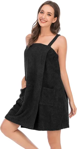 Vista 50 de Veseacky Toalla de baño para mujer con bolsillo, bata de spa ajustable y diadema facial