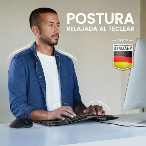 Vista 3 de Perixx PERIBOARD-535BL ES Teclado dividido mecánico ergonómico con Cable - nterruptores Clicky Azules de Bajo perfil - Teclas programables