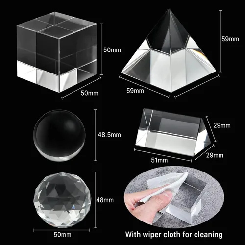Vista 3 de Supkiir Paquete de 5 prismas de fotografía de cristal óptico K9 con bola de cristal, prisma triangular, bola de prisma de lente y pirámide óptica