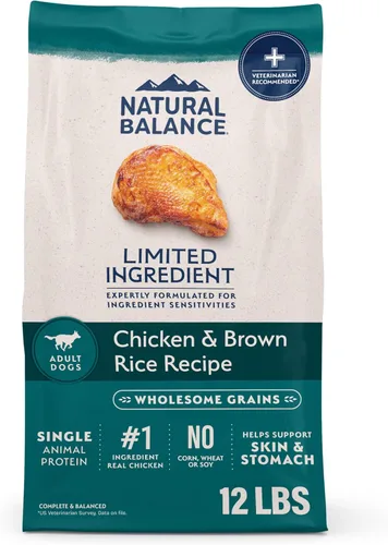 Vista 17 de Natural Balance Alimento seco para perros adultos de ingredientes limitados con granos saludables, receta de carne de res y arroz integral, 24