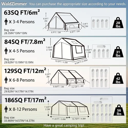 Vista 10 de Inflatable Camping Tent with Hand Pump Waterproof Outdoor Blow up Tent 2-8 Person Oxford 4 Season Glamping Air Tent Cabin House with Mesh Windows &