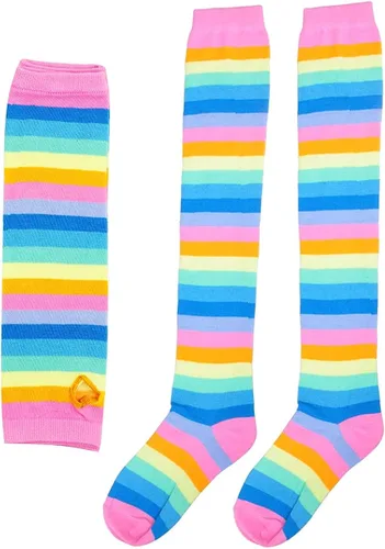 Vista 4 de SherryDC Conjunto de guantes sin dedos para mujer diseño de rayas arco iris hasta la rodilla calentadores de piernas