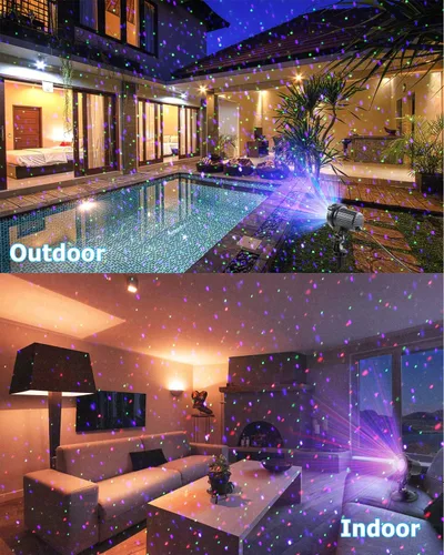 Vista 7 de Luces láser de Navidad, proyector de luces láser para jardín al aire libre, estrellas en movimiento de 3 colores rojo verde azul, resistentes al