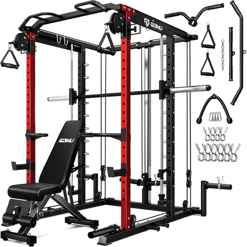 Vista 14 de Máquina S1-V4 Smith, jaula de potencia de 2000 libras con sistema de cruce de cables, estante de sentadillas todo en uno con barra Smith