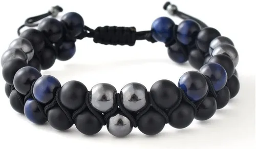 Vista 3 de Blue Tiger Eye Hematite matte Agate Bracelet - Bold and Elegant Fashion Accessory