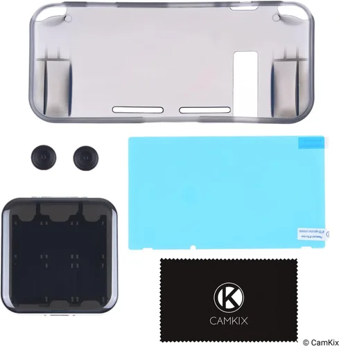 Vista 8 de CamKix Kit de almacenamiento y protección compatible con Nintendo Switch cubierta de TPU de silicona, protector de pantalla antiarañazos, estuche