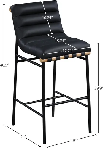 Vista 3 de Meridian Furniture 846Black-C Burke Collection Modern Taburete de bar contemporáneo con cuero vegano negro suave, marco de metal negro mate