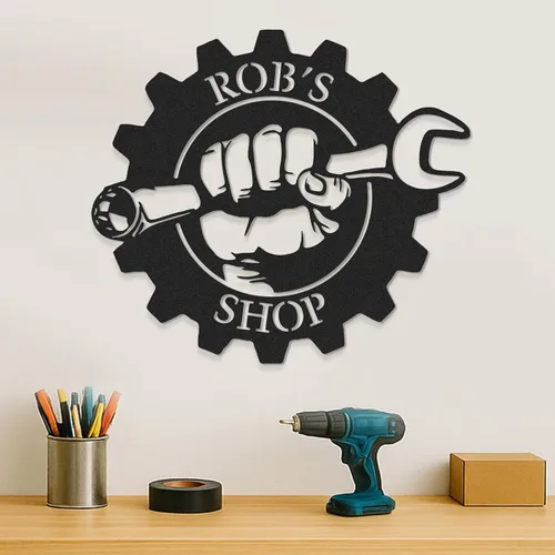 Vista 16 de Letreros de garaje personalizados para hombres, letrero de garaje para papá, letrero personalizado de metal para exteriores, decoración de cueva