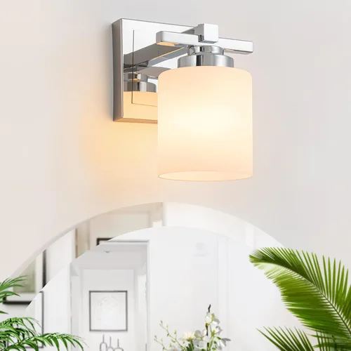 Vista 23 de 1 Luminaria Moderna de Baño sobre Espejo, Luces de Tocador Negro Dorado para Apliques de Pared de Baño con Pantallas de Vidrio Blanco Lechoso
