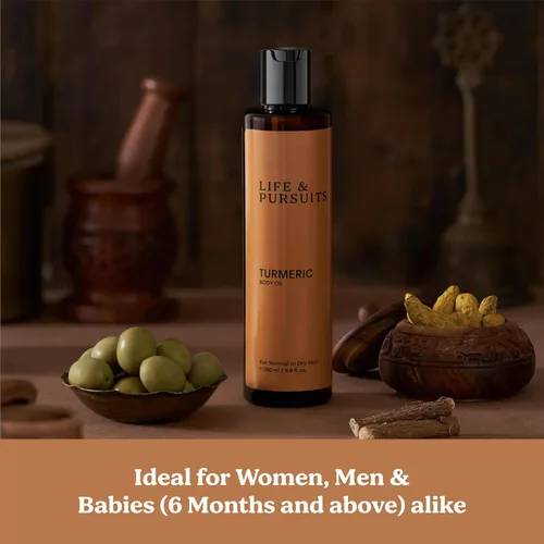 Vista 6 de Life & Pursuits Aceite corporal de cúrcuma para piel seca, 6.8 onzas líquidas, aceite corporal diario ligero con cúrcuma, escualano y vitamina E