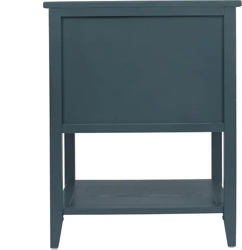 Vista 17 de ZeHuoGe Mesita de noche de ratán, mesa auxiliar con 2 cajones profundos, fusión moderna-rústica, gris, 22 pulgadas de ancho x 28.35 pulgadas de alto