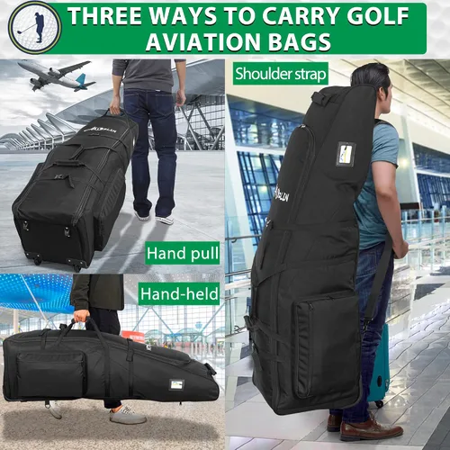 Vista 7 de AKOZLIN Bolsa de viaje de golf, impermeable, universal, plegable, para palos de golf, con ruedas para viajes de aerolíneas