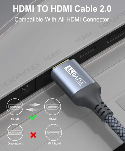 Vista 7 de AkoaDa Cable HDMI 4K de 15 pies, cable de juegos de alta velocidad 2.0 de 18 Gbps 4K a 60 Hz HDR, 2K, ARC 3D compatible con PS5/4, TV UHD