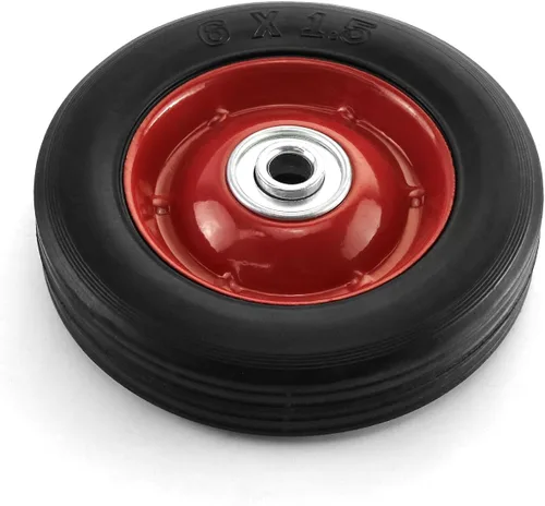 Vista 2 de QWORK Paquete de 2 ruedas de goma premium de 15.2 cm x 3.8 cm, eje de 1.3 cm, rueda de carro de carga con rodamiento de bolas, capacidad de hasta