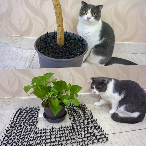 Vista 2 de Ley's Paquete de 12 alfombrillas disuasorias para gatos, 6 x 8 pulgadas, con púas, mantiene a los gatos alejados de las plantas, muebles