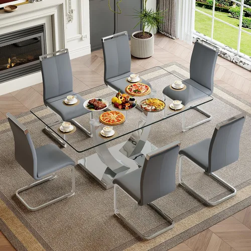 Vista 70 de Mesa de comedor moderna para mesa de comedor de mármol sintético de 4/6, 63 pulgadas, mesa de cocina rectangular, mesa de cocina y comedor de fácil