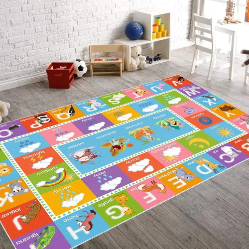 Vista 9 de ABC - Alfombra del alfabeto con animales, clima y estaciones, divertida alfombra de aprendizaje educativa para dormitorio de niños, guardería