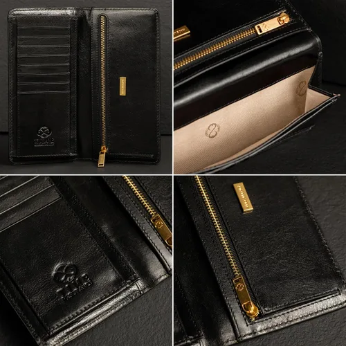 Vista 5 de Time Resistance Cartera Larga de Cuero - Cartera de Traje - Cartera de Cuero Bifold para Hombres - Cartera de Chequera - Cartera Alta para Tarjetas