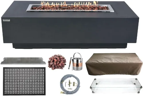 Vista 58 de Elementi+ Mesa de Fuego de Gas Colorado de Hormigón Fundido de 56" Rectangular, Hoguera al Aire Libre con Ignición Electrónica Incluye Cubierta