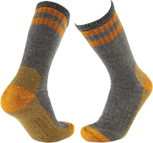 Vista 5 de CEREBRO Calcetines de lana merino para hombre, calcetines acolchados a media pantorrilla, que absorben la humedad, calcetines de senderismo