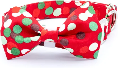 Vista 2 de Christmas Collar For Dogs, Christmas Dots Pet Collar, Xmas Dog Bow Tie, Red Holiday Dog Bowtie, Personalized Dog Collar, Xmas Gift Pet, Holiday Pet