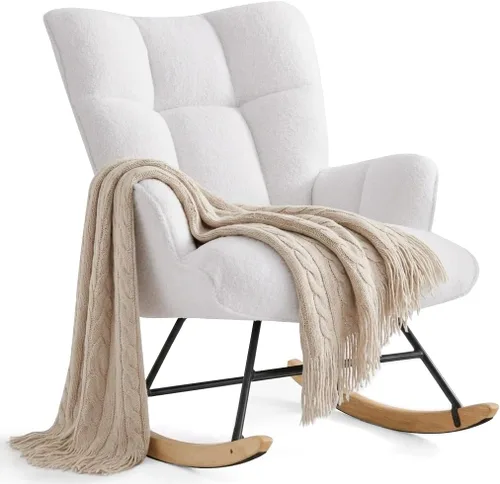 Vista 22 de Zedachica Mecedora de peluche rosa para guardería, tela de forro polar suave, ergonómica y ajustable, solo para uso en interiores Rosa bebé