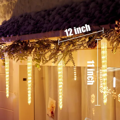 Vista 3 de Brightown luces de carámbanos para Navidad al aire libre, 19.8 pies con 20 tubos grandes, 480 LED, efecto de caída de lluvia de meteoritos, luces