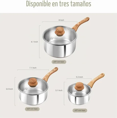 Vista 7 de KOCH SYSTEME CS Cacerola de acero inoxidable, olla de acero inoxidable de 1 cuarto de galón con base inoxidable de 5 capas, sartén con tapa y mango