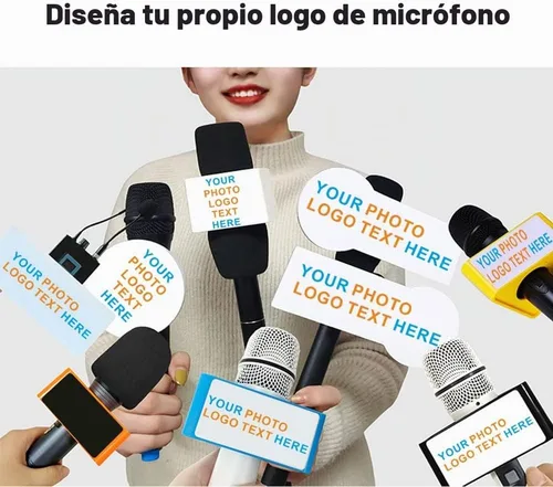 Vista 3 de Caja personalizada para micrófono con logo, equipo en vivo, forma de cubo y triángulo, para entrevistas, micrófono para karaoke, banderas
