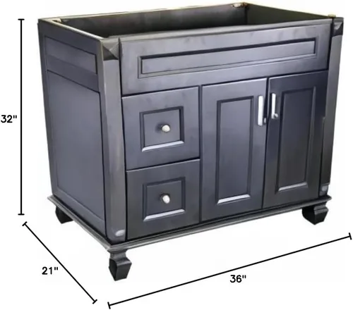 Vista 2 de Gabinete de madera maciza metálica de carbono para baño, 36 pulgadas de ancho x 21 pulgadas de profundidad x 32 pulgadas de alto (cajones izquierdos)