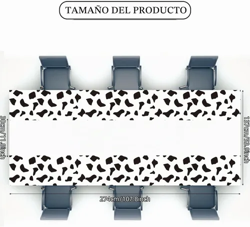 Vista 3 de Oudain - Mantel con estampado de vaca blanco y negro, 3 piezas, 54 x 108 Negro blanco