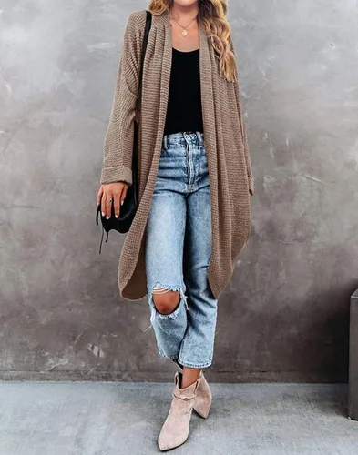 Vista 8 de ZESICA Women's 2023 Fall Casual Waffle Knit Solid Color Long Batwing Sleeve Oversized Open Front Sweater Cardigan Coat