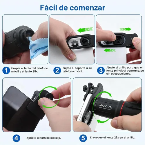Vista 7 de Lente de zoom teleobjetivo 28X con trípode para iPhone Samsung Android Cámara, HD telescopio monocular con clip para luna, conciertos, vida