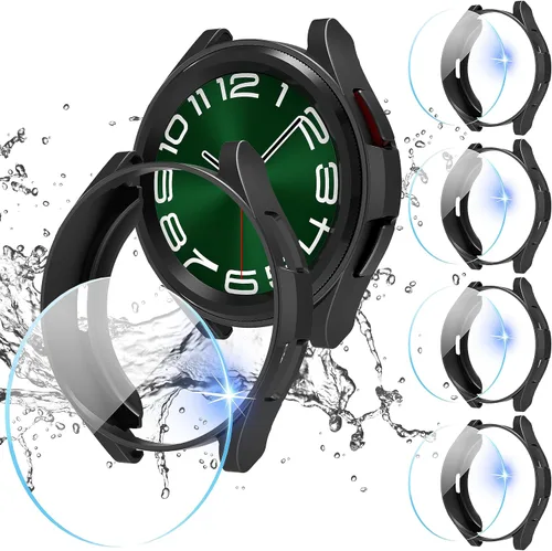 Vista 11 de Suoman Paquete de 4 + 4 fundas para Samsung Galaxy Watch 6 Classic de 1.575 pulgadas, protector de pantalla HD, cubierta protectora mate