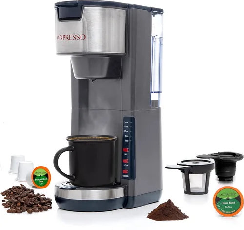 Vista 10 de Mixpresso - Cafetera negra para una porción, compatible con cápsulas K-Cup y café molido, cafetera compacta de 30 oz con 5 tamaños de preparación