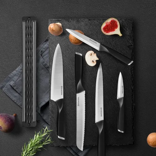 Vista 7 de Juego de cuchillos negros de 6 piezas con tira magnética para pared, juego de cuchillos magnéticos ultra afilados para cocina, apto