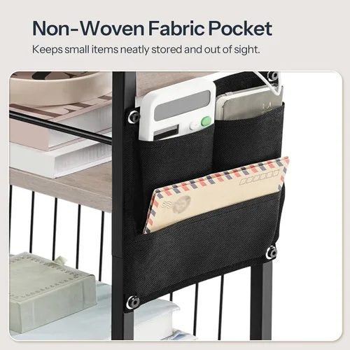 Vista 9 de HOOBRO Mesa auxiliar con estación de carga, mesa auxiliar pequeña con soporte para revistas, mesita de noche, estante de almacenamiento de 3 niveles