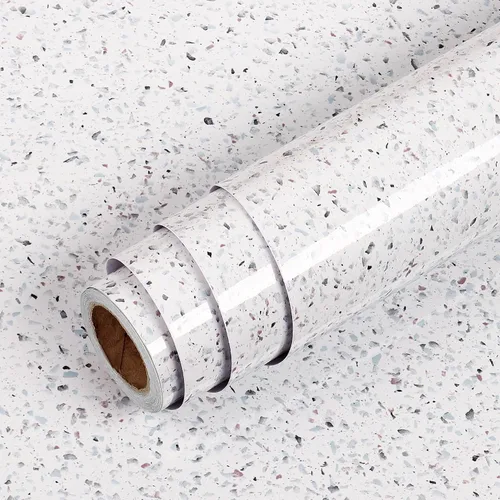 Vista 7 de Livelynine Papel de contacto de granito blanco para encimeras, impermeable, despegar y pegar, encimeras, papel tapiz para cocina, envoltura
