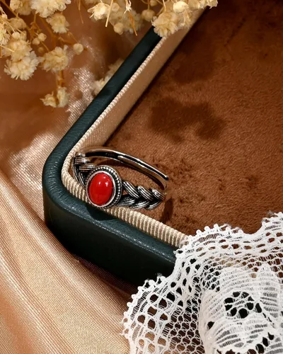 Vista 7 de Silver Red Carnelian Oval Ring Vintage Red Stone Adjustable Rings for Women Boho Jewelry