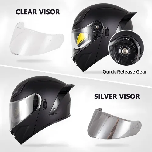 Vista 3 de Casco modular de motocicleta con Bluetooth, casco de motocicleta abatible de cara completa para hombres y mujeres con visera tintada y transparente