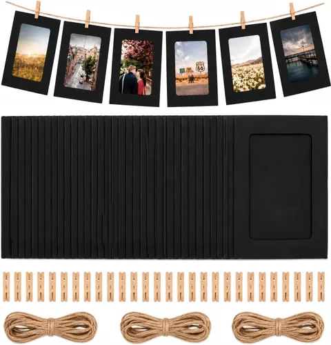 Vista 9 de Enenes Paquete de 30 marcos de fotos de papel kraft de 4 x 6 pulgadas, marcos de fotos de papel de 10 colores con clips de madera y cordel de yute