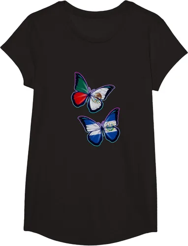 Vista 4 de Raíces biculturales de El Salvador y México. Versión mariposa Camiseta, Negro
