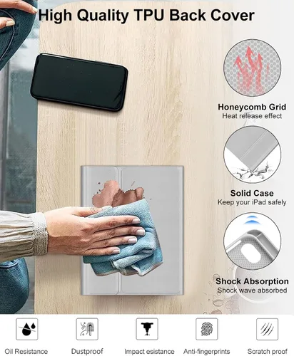Vista 4 de Funda de teclado para iPad mini 5/4/3/2/1 de 7.9 pulgadas, teclado inalámbrico magnéticamente desmontable, funda protectora delgada con cubierta Gris